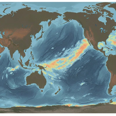 Satellite view of El Niño weather pattern over the Pacific Ocean influencing global weather, no text, no words, no typography, clean image