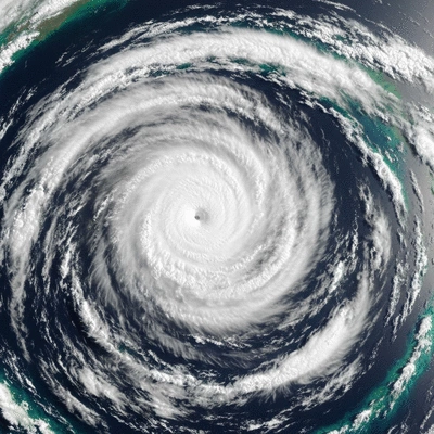 Satellite view of a hurricane over the Atlantic Ocean, showing swirling clouds and an eye, no text, no words, no typography, no labels, clean image