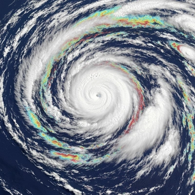 Satellite view of a hurricane forming over the ocean