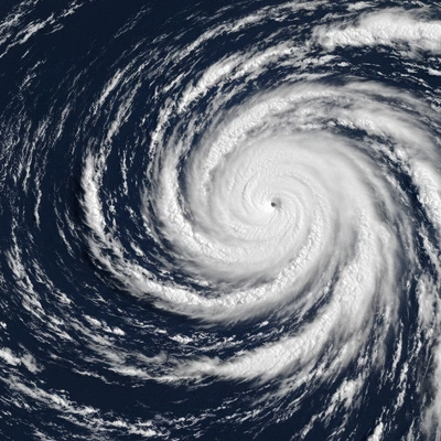 Satellite view of a powerful hurricane over the ocean