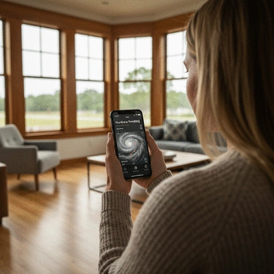 People checking hurricane tracking app on a smartphone