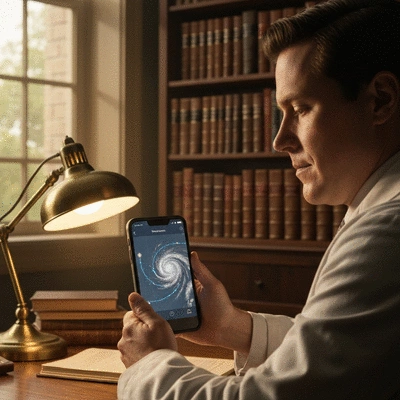 Person monitoring hurricane tracking app on smartphone, showing a storm path