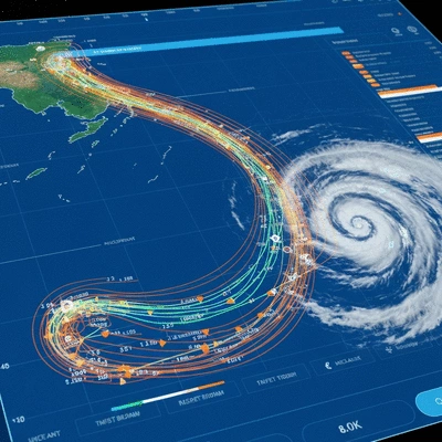 Detailed hurricane tracking map on a digital display