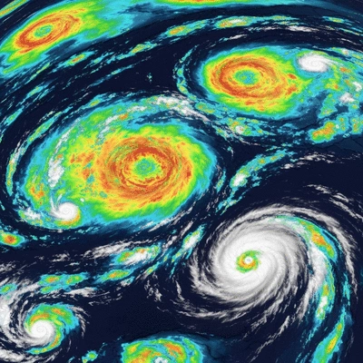 Satellite view of warm ocean temperatures fueling hurricane formation, no text, no words, no typography, clean image