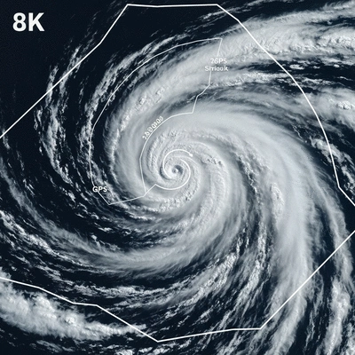Satellite view of a hurricane with GPS tracking overlay