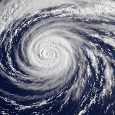Satellite view of a hurricane forming over the ocean