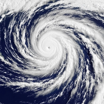 Satellite view of a large tropical cyclone over ocean