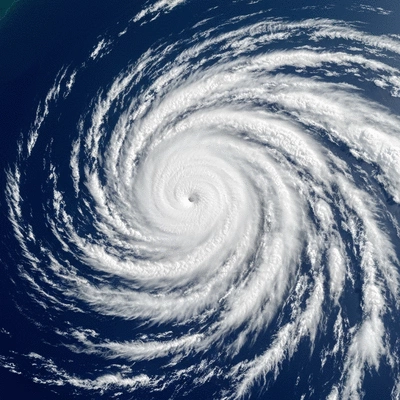 Satellite view of a hurricane approaching a coastline