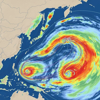 Detailed hurricane forecast map showing predicted storm paths and intensities for the 2025 season