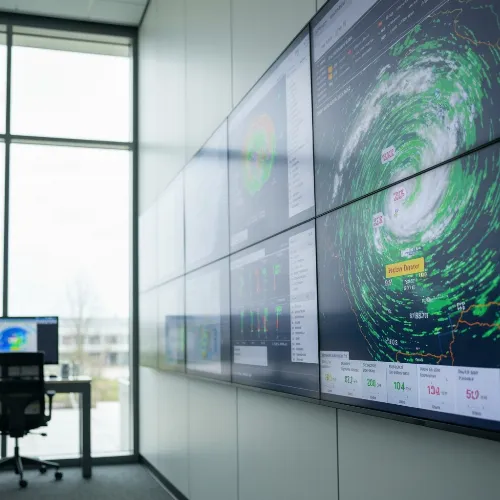 Hurricane tracking map with storm paths and data overlays
